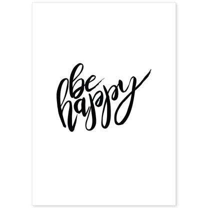 Lámina con mensajes felices en blanco y negro.Poster 'Se Feliz'-Artwork-Nacnic-A4-Sin marco-Nacnic Estudio SL