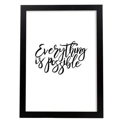 Lámina con mensajes felices en blanco y negro.Poster 'Todo Es Posible'-Artwork-Nacnic-A4-Marco Negro-Nacnic Estudio SL