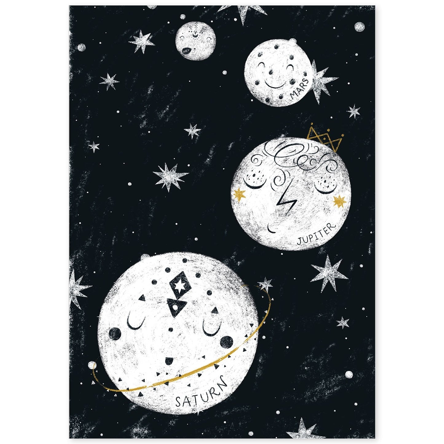 Lámina Cuatro planetas Estilo nordico blanco y negro. Composiciones planetarias infantiles-Artwork-Nacnic-A4-Sin marco-Nacnic Estudio SL