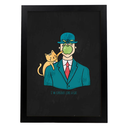Lámina Curioso como un gato. Pósters de gatos con divertidas referencias al mundo del arte.-Artwork-Nacnic-A4-Marco Negro-Nacnic Estudio SL