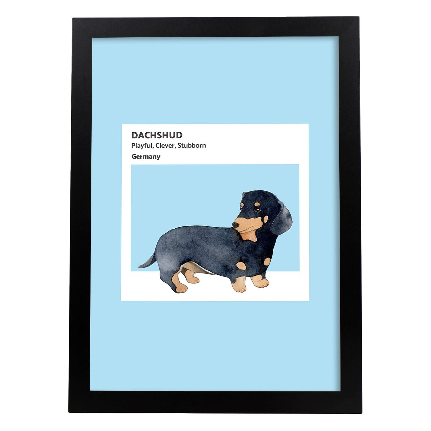 Lámina Dachshund. Pósters con ilustraciones de razas de perro en tonos cálidos y pastel.-Artwork-Nacnic-A3-Marco Negro-Nacnic Estudio SL