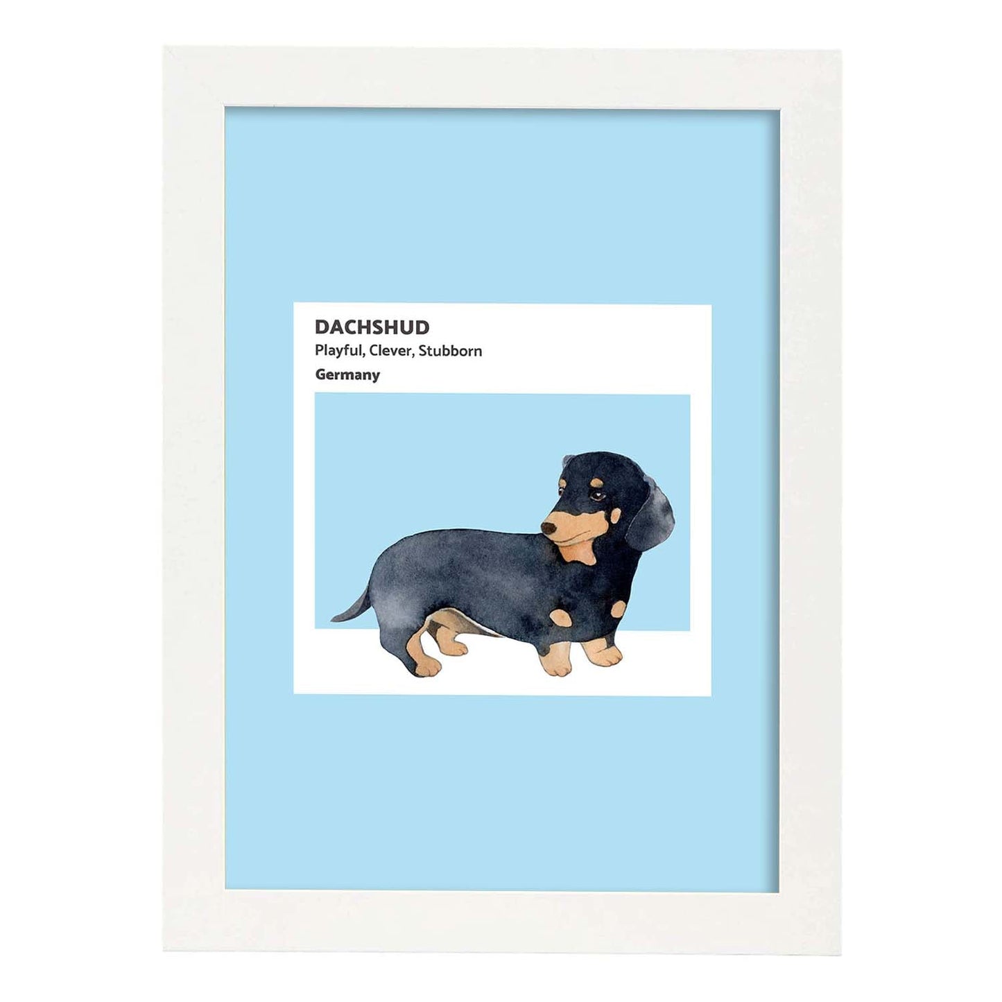 Lámina Dachshund. Pósters con ilustraciones de razas de perro en tonos cálidos y pastel.-Artwork-Nacnic-A4-Marco Blanco-Nacnic Estudio SL
