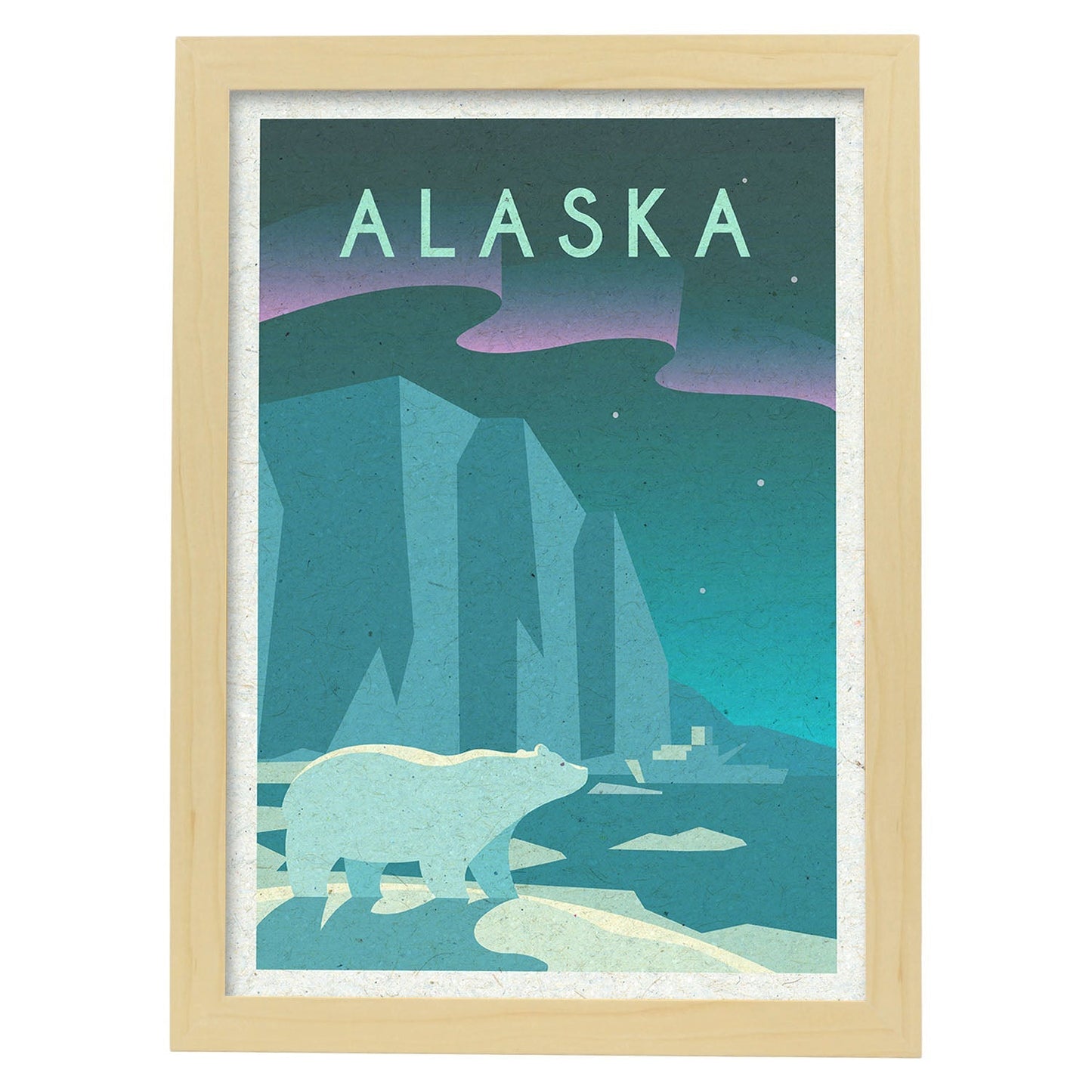 Lámina de Alaska. Estilo vintage. Poster ciudad en colores. Anuncio Estados Unidos-Artwork-Nacnic-A3-Marco Madera clara-Nacnic Estudio SL