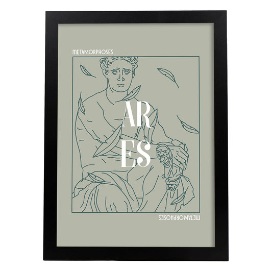 Lámina de Ares. Pósters con ilustraciones minimalistas de los dioses de la mitología griega.-Artwork-Nacnic-A4-Marco Negro-Nacnic Estudio SL