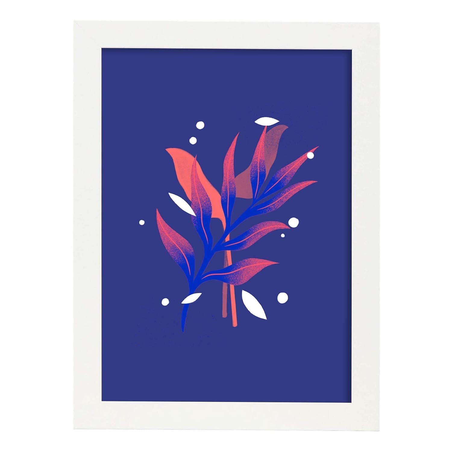 Lámina de arte abstracto Planta azul. Pósters florales coloridos.-Artwork-Nacnic-A3-Marco Blanco-Nacnic Estudio SL