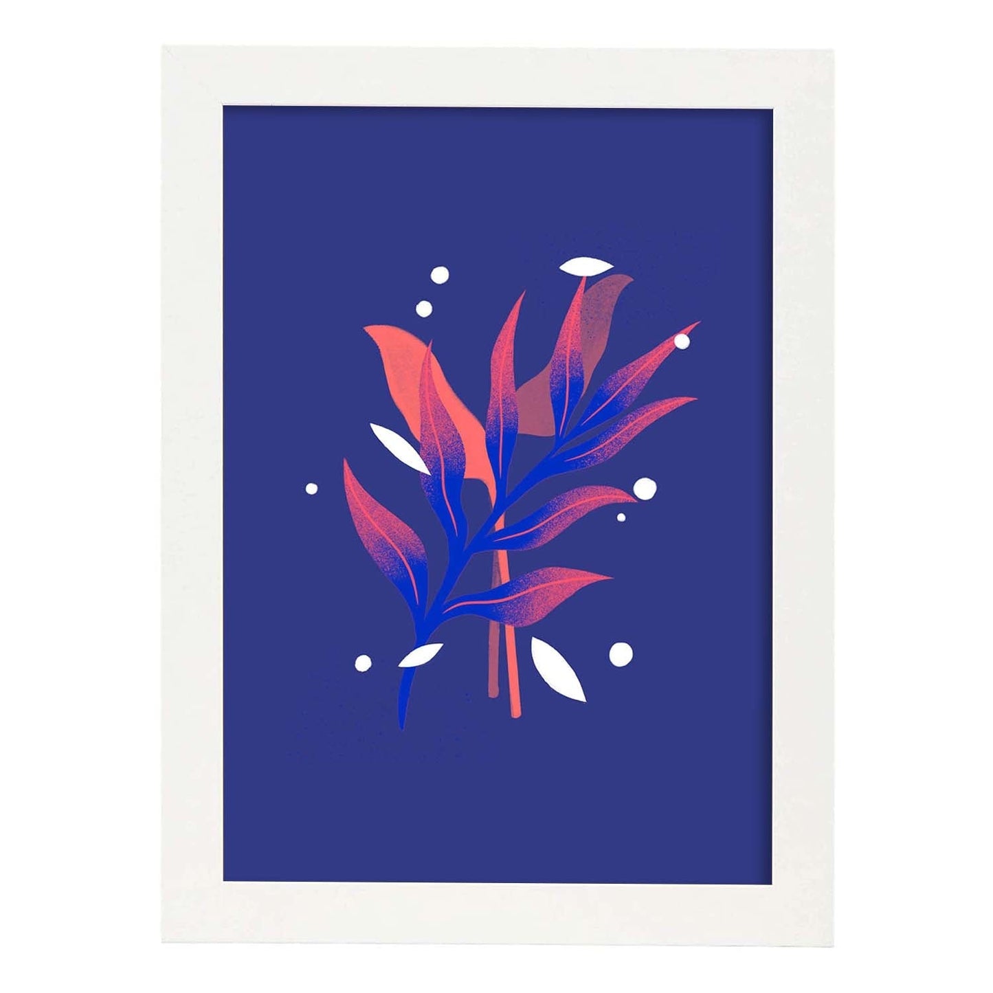 Lámina de arte abstracto Planta azul. Pósters florales coloridos.-Artwork-Nacnic-A4-Marco Blanco-Nacnic Estudio SL