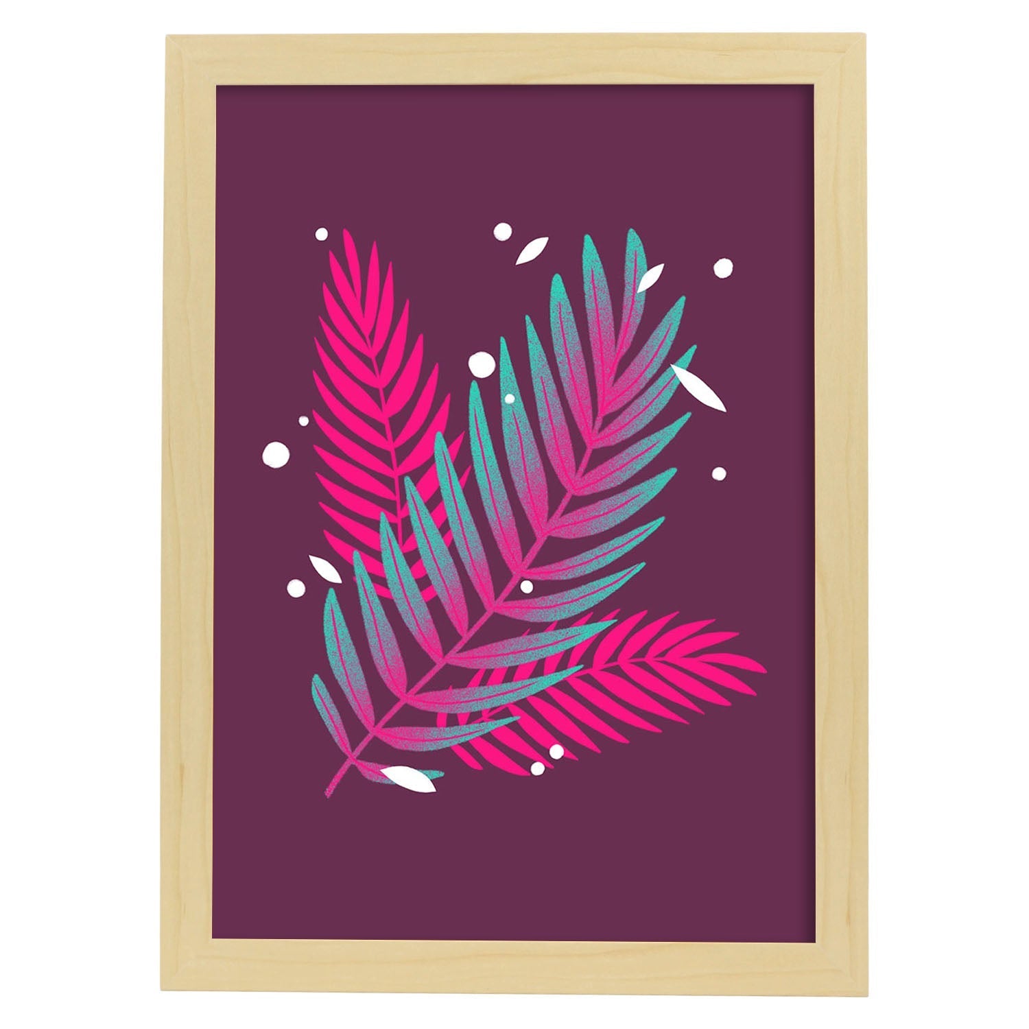 Lámina de arte abstracto Planta rosa. Pósters florales coloridos.-Artwork-Nacnic-A4-Marco Madera clara-Nacnic Estudio SL