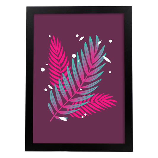 Lámina de arte abstracto Planta rosa. Pósters florales coloridos.-Artwork-Nacnic-A4-Marco Negro-Nacnic Estudio SL