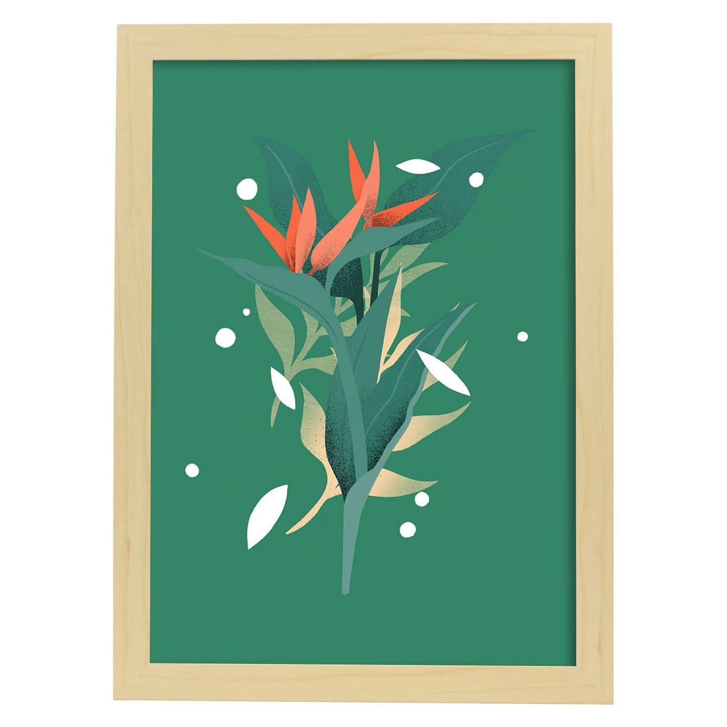 Lámina de arte abstracto Planta verde. Pósters florales coloridos.-Artwork-Nacnic-A4-Marco Madera clara-Nacnic Estudio SL