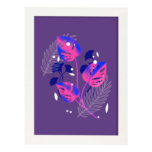 Lámina de arte abstracto Plantas neón. Pósters florales coloridos.-Artwork-Nacnic-A4-Marco Blanco-Nacnic Estudio SL