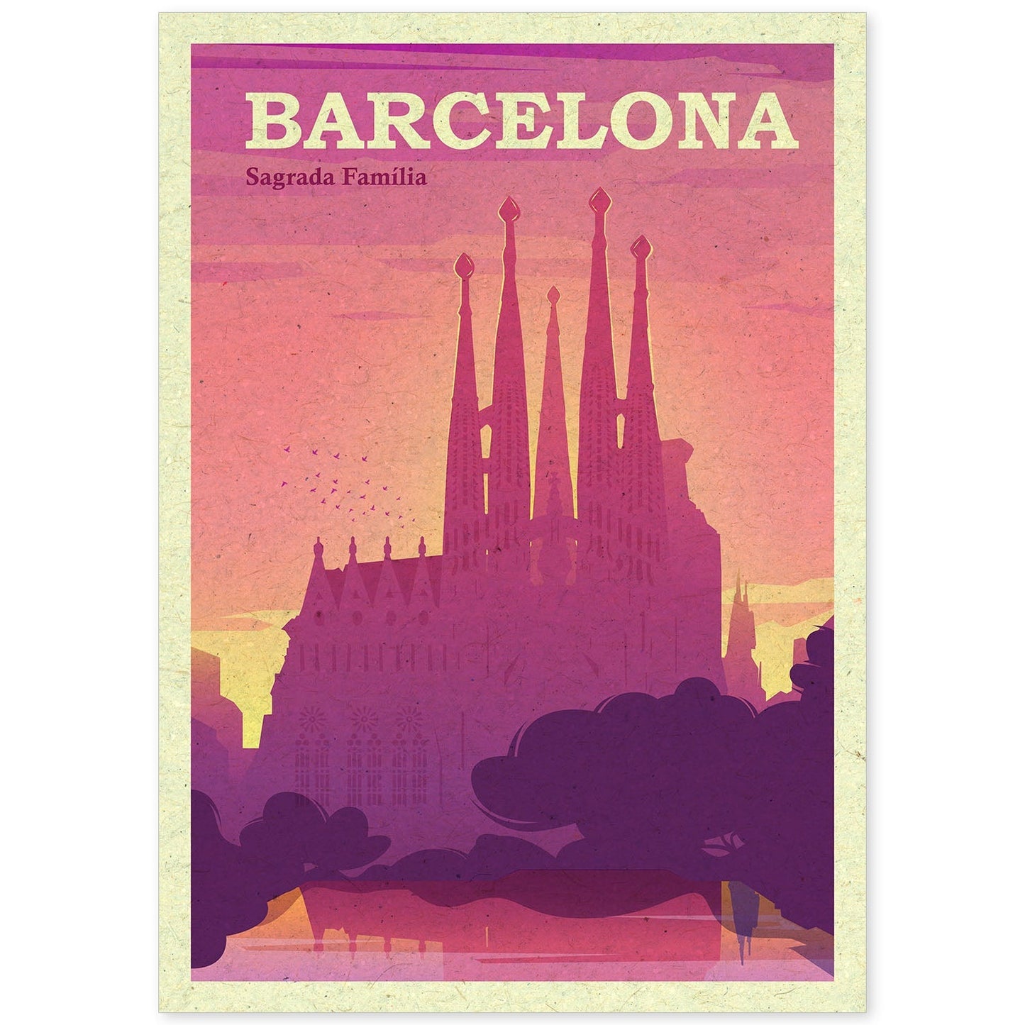 Lámina de Barcelona. Estilo vintage. Poster de la Sagrada Familia en colores. Anuncio Barcelona-Artwork-Nacnic-A4-Sin marco-Nacnic Estudio SL