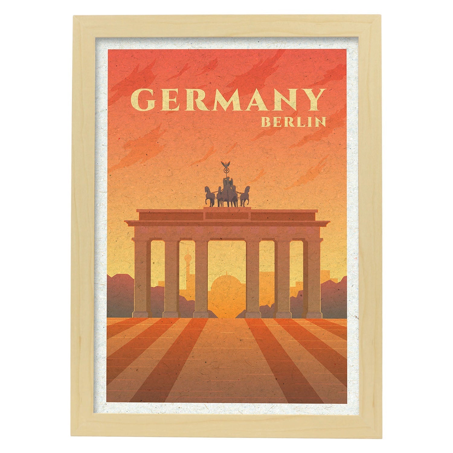 Lámina de Berlin. Estilo vintage. Poster ciudad en colores. Anuncio Berlin-Artwork-Nacnic-A3-Marco Madera clara-Nacnic Estudio SL