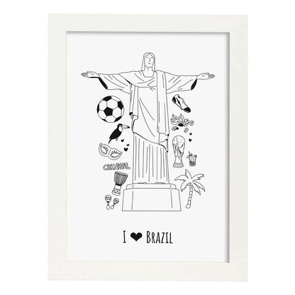 Lámina de Brasil. Pósters de países y ciudades del mundo. Imágenes de monumentos y viajes.-Artwork-Nacnic-A4-Marco Blanco-Nacnic Estudio SL