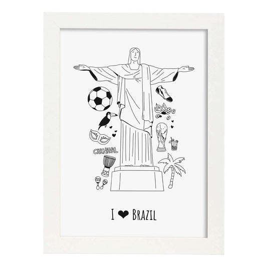 Lámina de Brasil. Pósters de países y ciudades del mundo. Imágenes de monumentos y viajes.-Artwork-Nacnic-A4-Marco Blanco-Nacnic Estudio SL