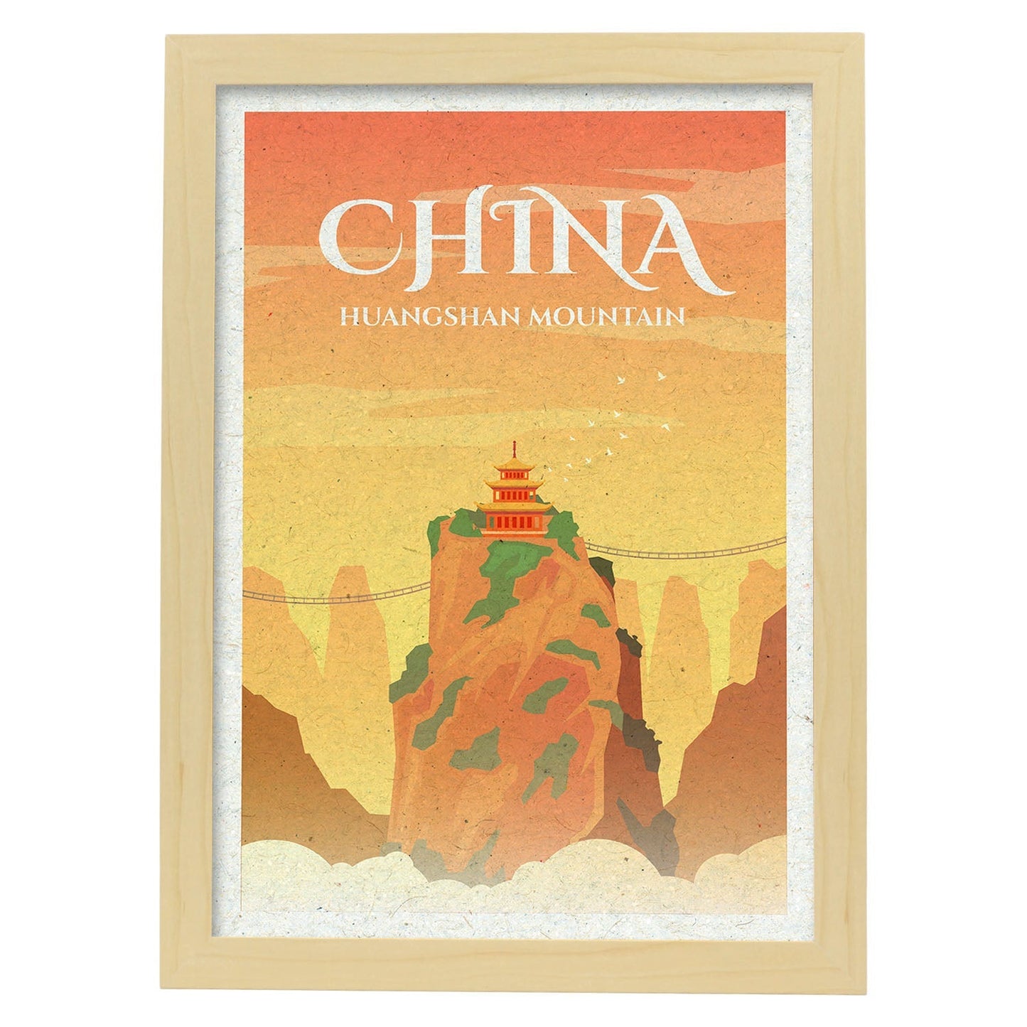 Lámina de China. Estilo vintage. Poster ciudad en colores. Anuncio China-Artwork-Nacnic-A3-Marco Madera clara-Nacnic Estudio SL