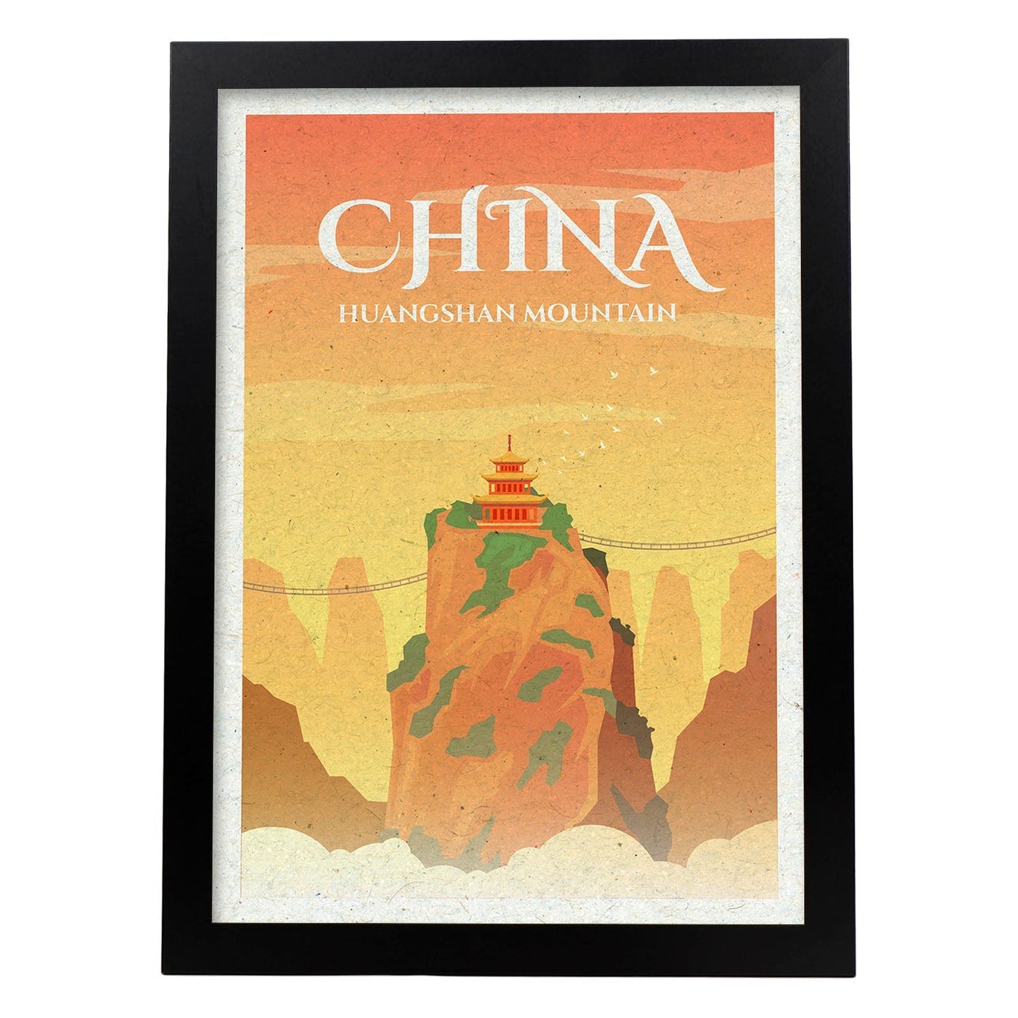 Lámina de China. Estilo vintage. Poster ciudad en colores. Anuncio China-Artwork-Nacnic-A3-Marco Negro-Nacnic Estudio SL