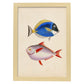 Lámina de Dos Peces Azul, Amarillo y Morado y Rojo en , Fondo Papel Vintage Poster Papel 250 gr Marco-Artwork-Nacnic-A4-Marco Madera clara-Nacnic Estudio SL