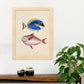 Lámina de Dos Peces Azul, Amarillo y Morado y Rojo en , Fondo Papel Vintage Poster Papel 250 gr Marco-Artwork-Nacnic-Nacnic Estudio SL
