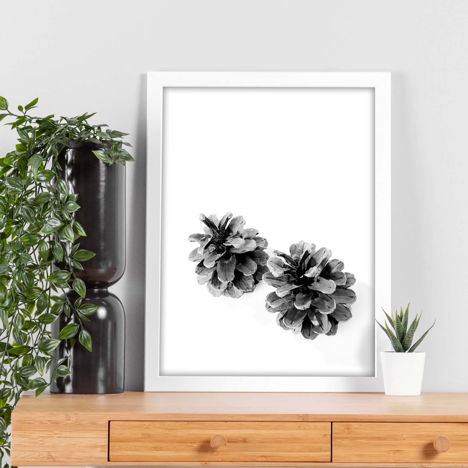 Lámina de dos piñas de pino en , en blanco y negro .-Artwork-Nacnic-Nacnic Estudio SL