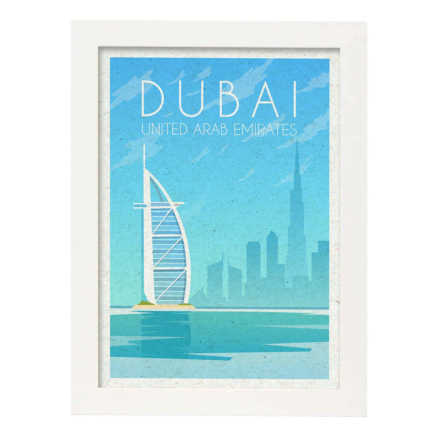 Lámina de Dubai. Estilo vintage. Poster ciudad en colores. Anuncio Dubai-Artwork-Nacnic-A3-Marco Blanco-Nacnic Estudio SL