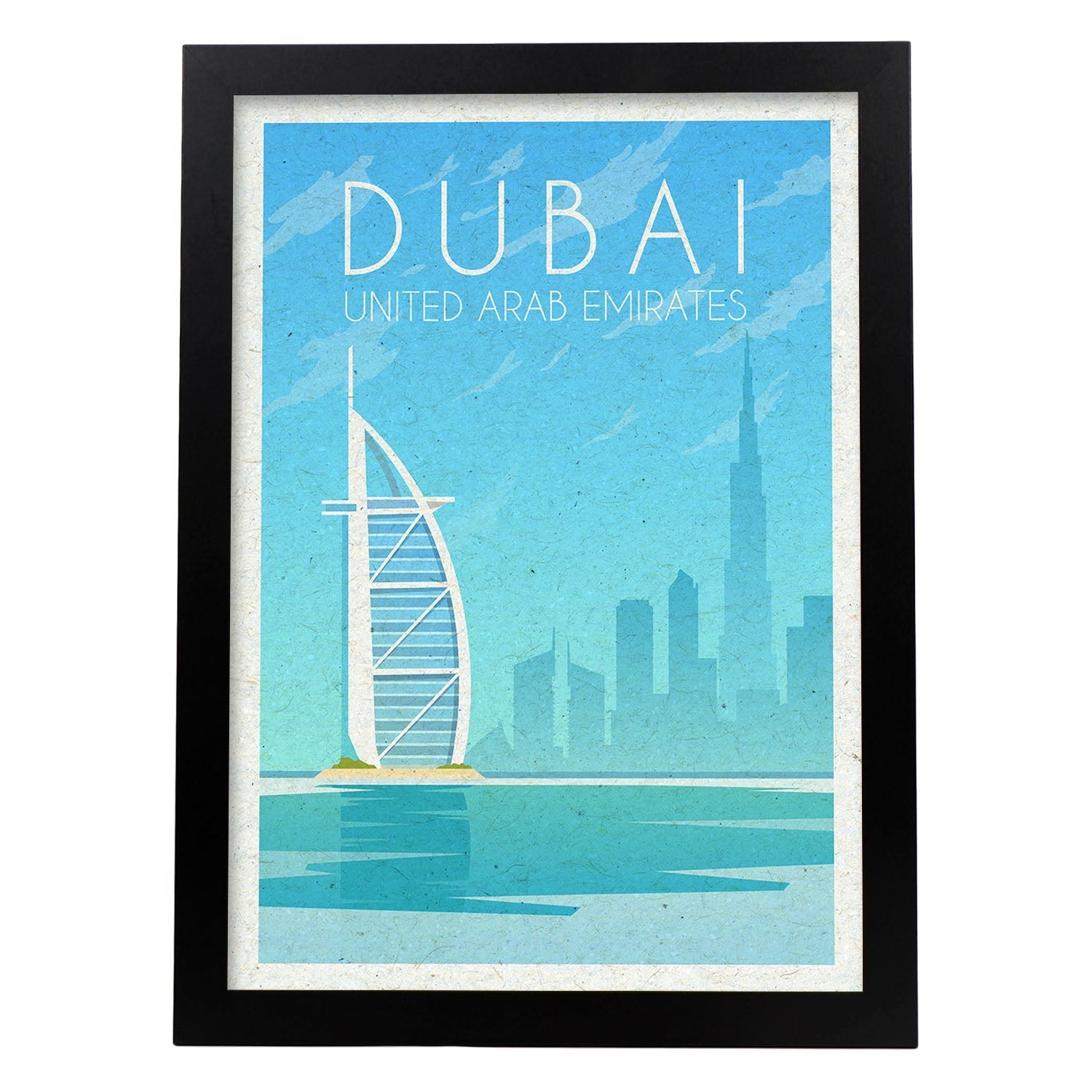 Lámina de Dubai. Estilo vintage. Poster ciudad en colores. Anuncio Dubai-Artwork-Nacnic-A3-Marco Negro-Nacnic Estudio SL