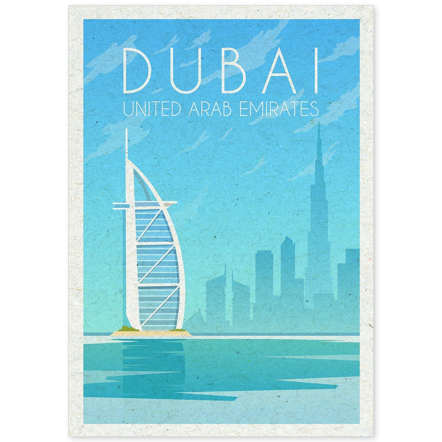 Lámina de Dubai. Estilo vintage. Poster ciudad en colores. Anuncio Dubai-Artwork-Nacnic-A4-Sin marco-Nacnic Estudio SL