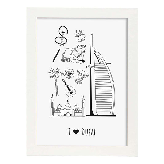 Lámina de Dubai. Pósters de países y ciudades del mundo. Imágenes de monumentos y viajes.-Artwork-Nacnic-A4-Marco Blanco-Nacnic Estudio SL