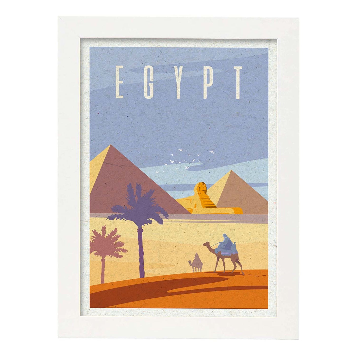Lámina de Egipto. Estilo vintage. Poster de las piramides y la esfinge en colores. Anuncio Egipto-Artwork-Nacnic-A3-Marco Blanco-Nacnic Estudio SL