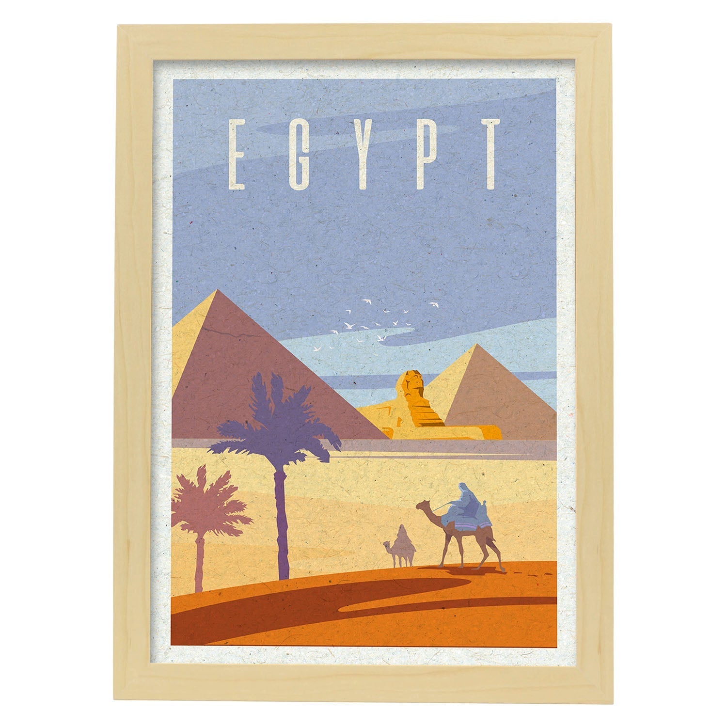Lámina de Egipto. Estilo vintage. Poster de las piramides y la esfinge en colores. Anuncio Egipto-Artwork-Nacnic-A3-Marco Madera clara-Nacnic Estudio SL