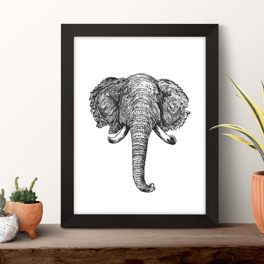 Lámina de Elefante frente. Posters con animales en blanco y negro.-Artwork-Nacnic-Nacnic Estudio SL