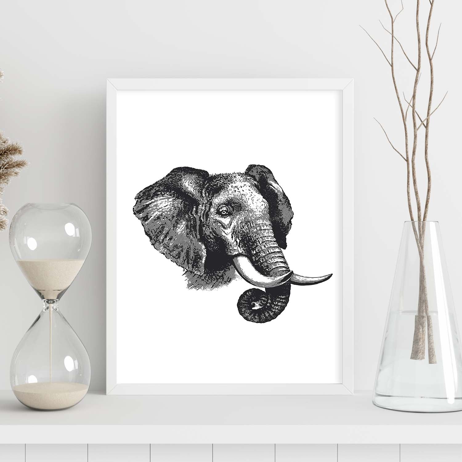 Lámina de Elefante perfil. Posters con animales en blanco y negro.-Artwork-Nacnic-Nacnic Estudio SL