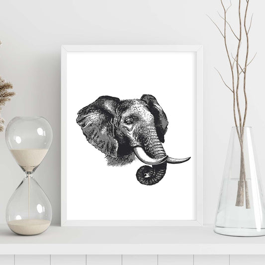 Lámina de Elefante perfil. Posters con animales en blanco y negro.-Artwork-Nacnic-Nacnic Estudio SL