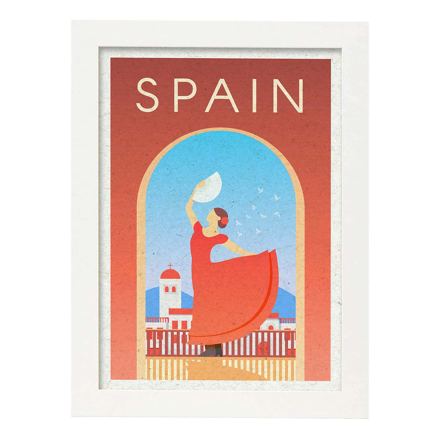Lámina de España. Estilo vintage. Poster ciudad en colores. Anuncio España-Artwork-Nacnic-A3-Marco Blanco-Nacnic Estudio SL