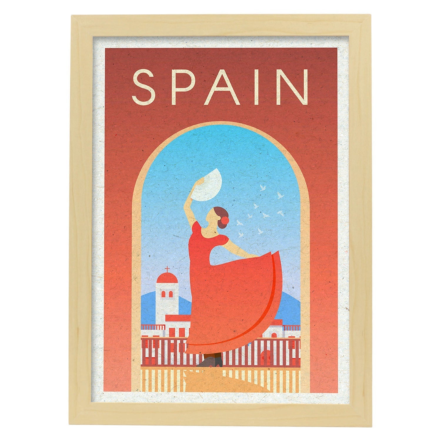 Lámina de España. Estilo vintage. Poster ciudad en colores. Anuncio España-Artwork-Nacnic-A3-Marco Madera clara-Nacnic Estudio SL