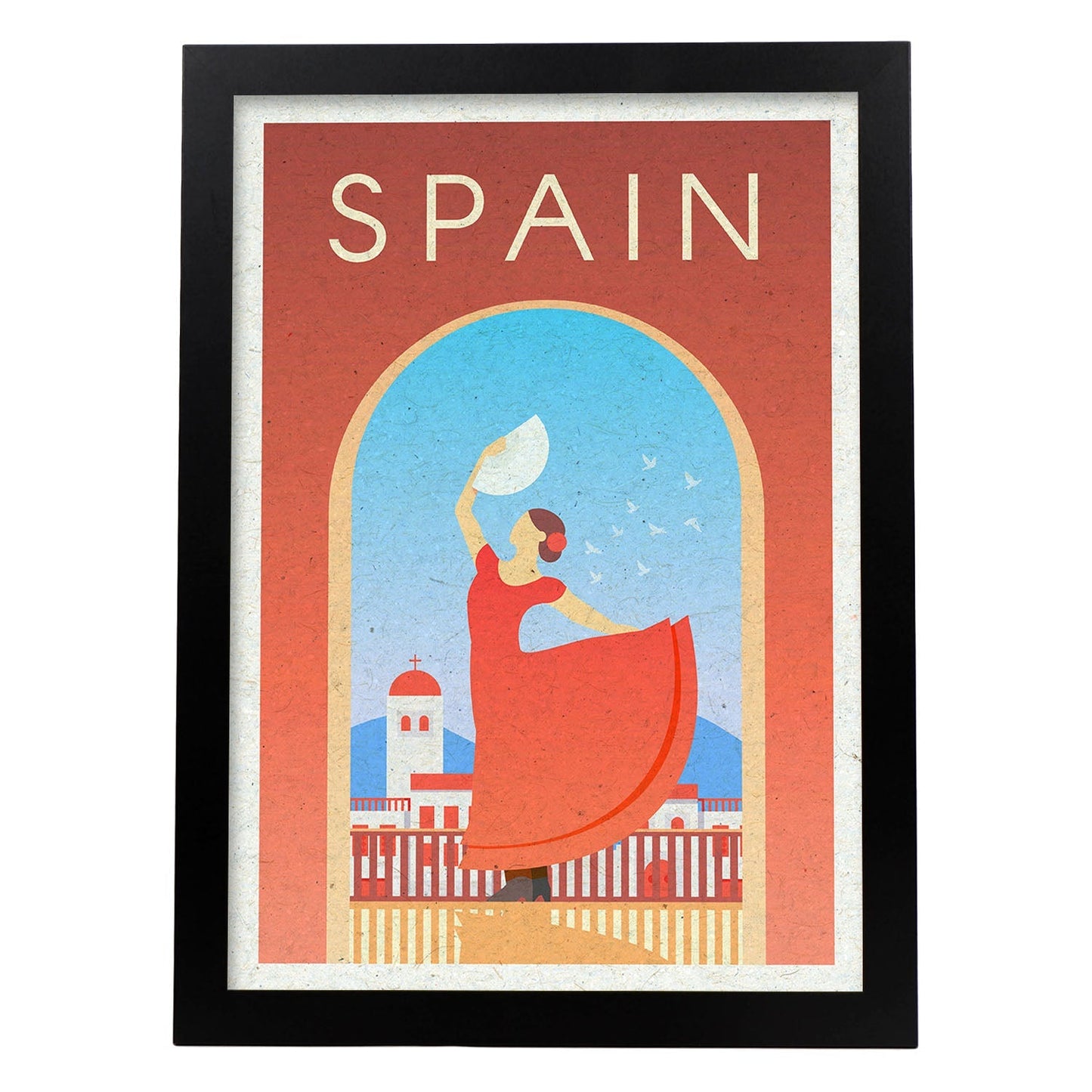 Lámina de España. Estilo vintage. Poster ciudad en colores. Anuncio España-Artwork-Nacnic-A3-Marco Negro-Nacnic Estudio SL