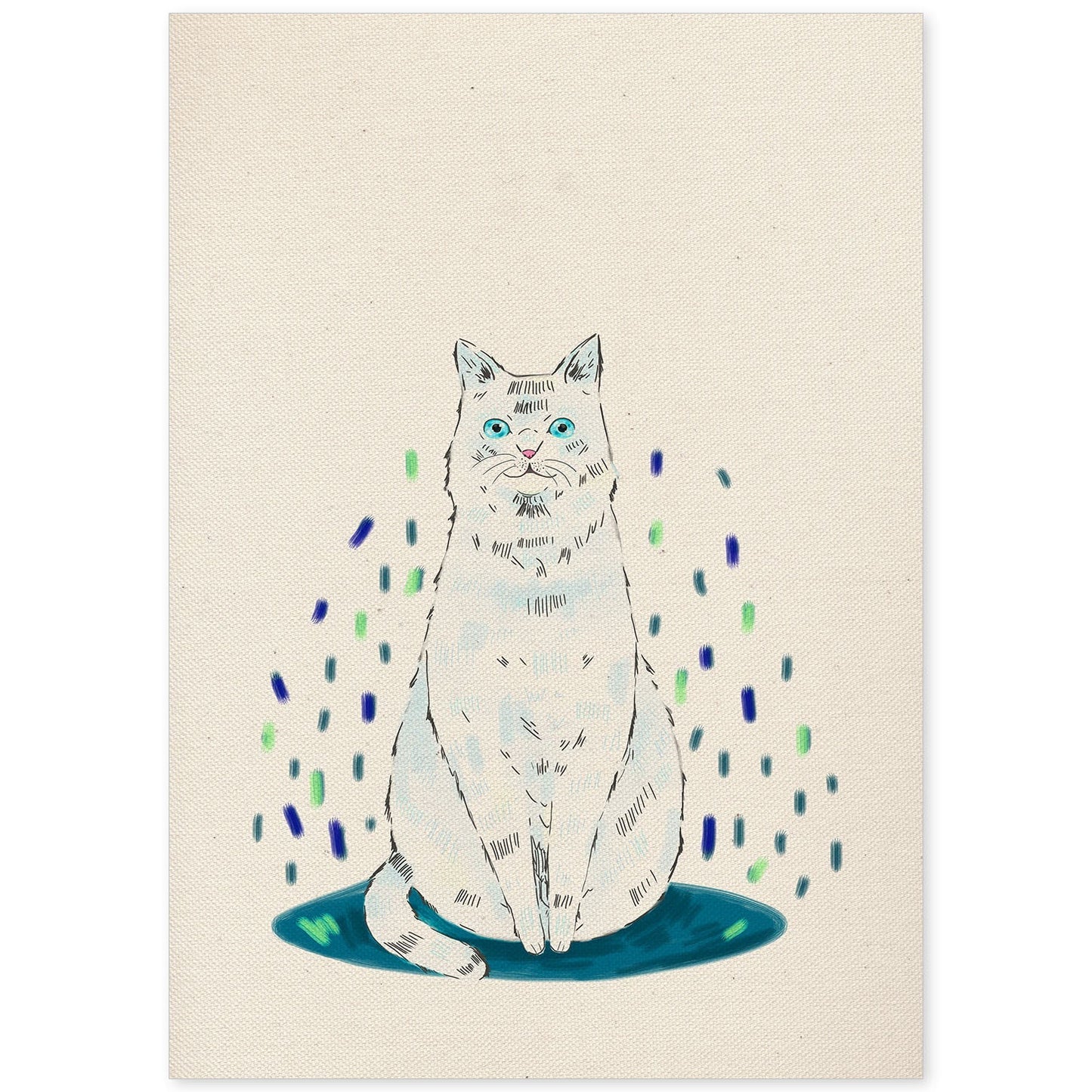 Lámina de gato blanco sentado en , colorido divertido .-Artwork-Nacnic-A4-Sin marco-Nacnic Estudio SL