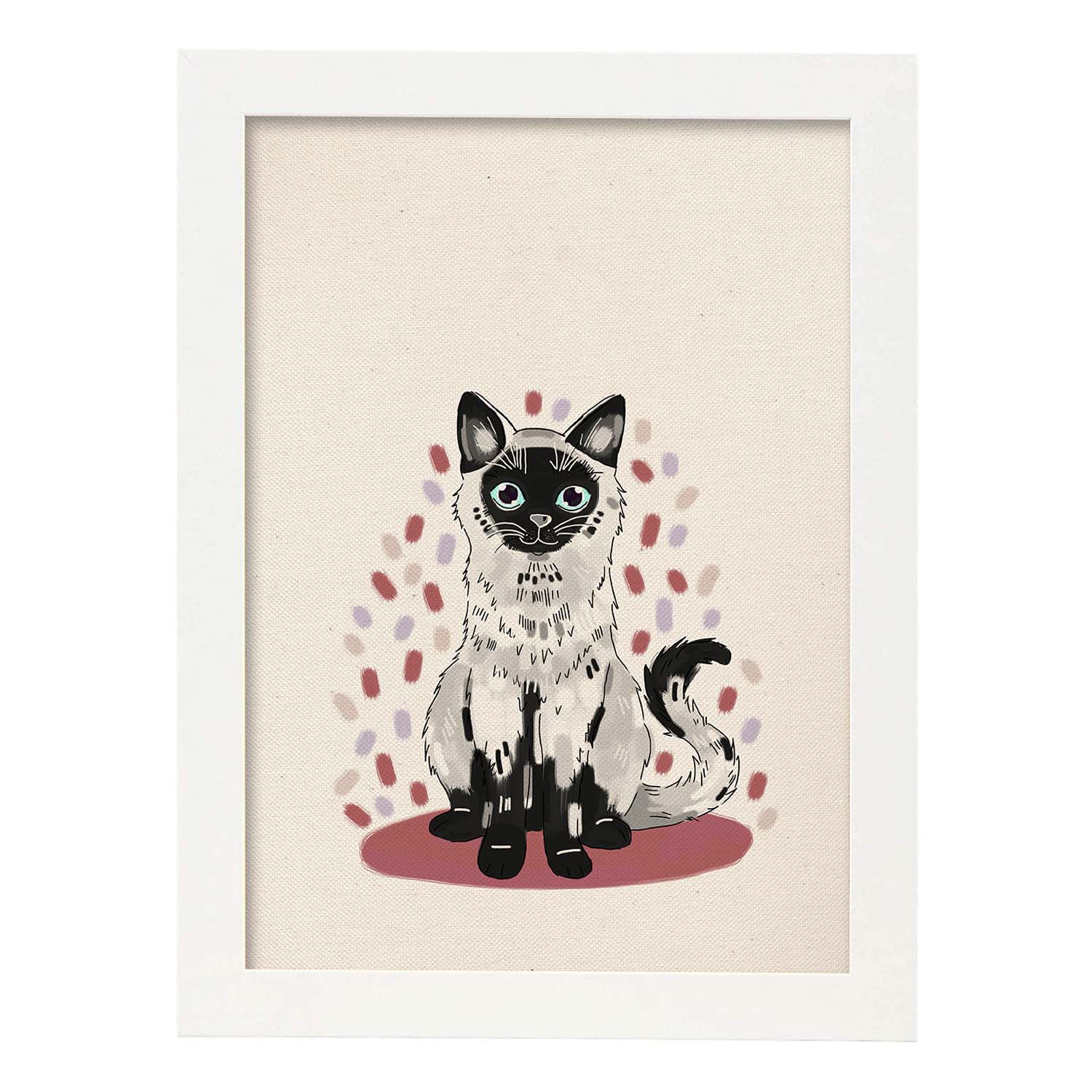 Lámina de gato blanco y negro sentado en , colorido divertido .-Artwork-Nacnic-A3-Marco Blanco-Nacnic Estudio SL