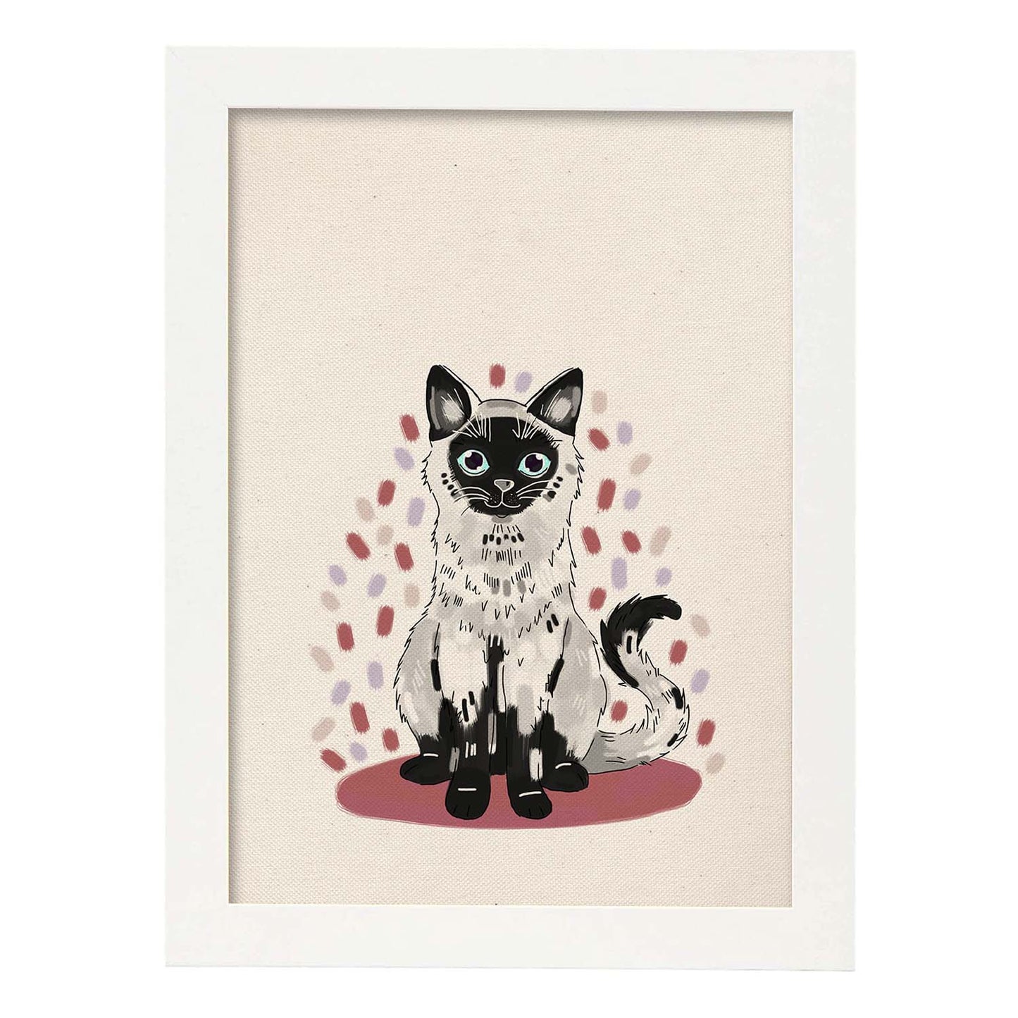 Lámina de gato blanco y negro sentado en , colorido divertido .-Artwork-Nacnic-A3-Marco Blanco-Nacnic Estudio SL
