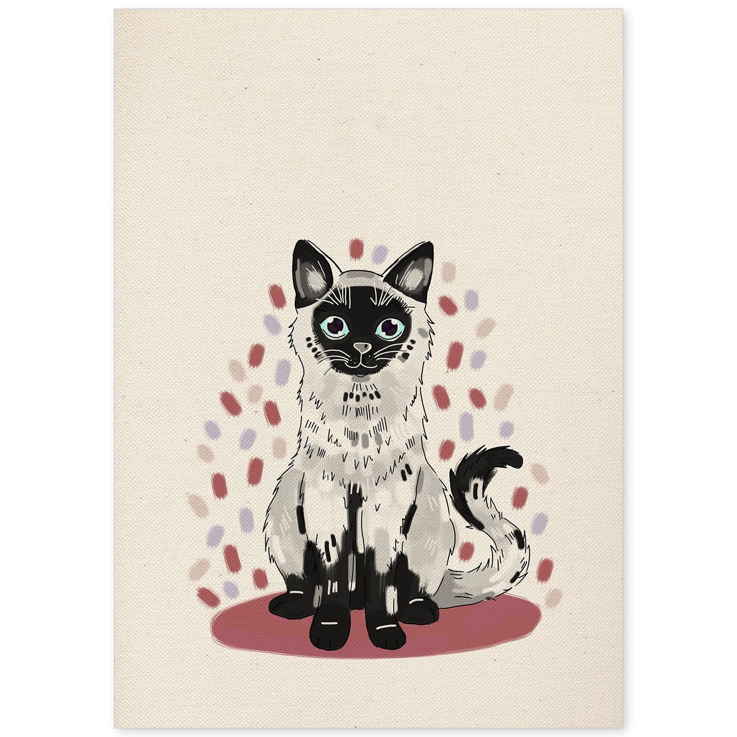 Lámina de gato blanco y negro sentado en , colorido divertido .-Artwork-Nacnic-A4-Sin marco-Nacnic Estudio SL