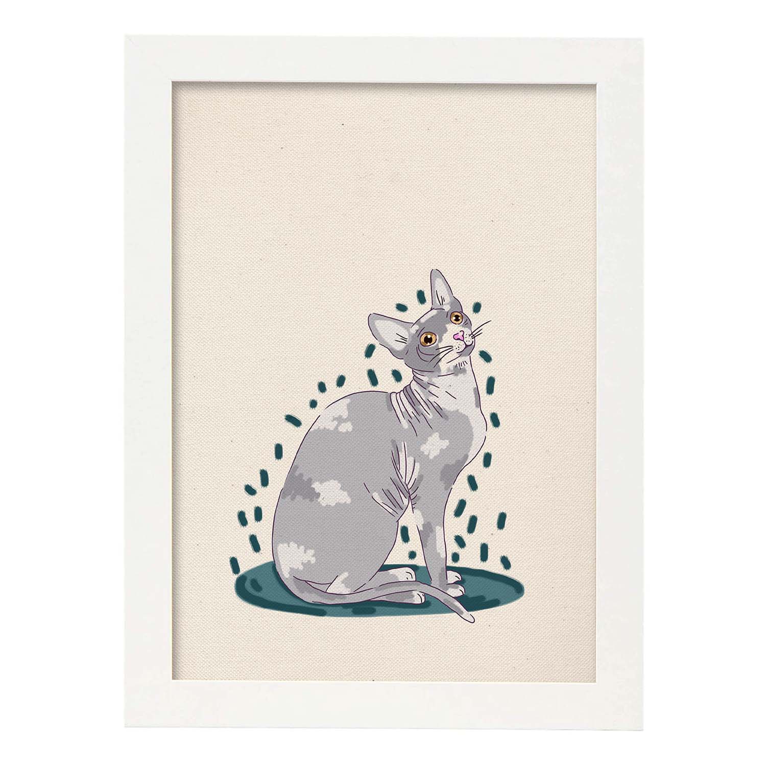 Lámina de gato esfinge gris en , colorido divertido .-Artwork-Nacnic-A3-Marco Blanco-Nacnic Estudio SL