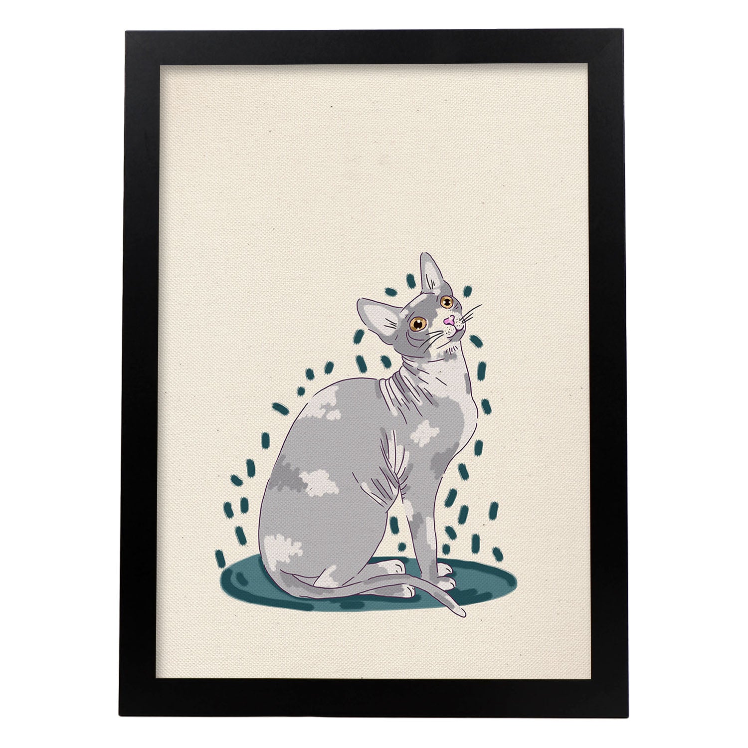 Lámina de gato esfinge gris en , colorido divertido .-Artwork-Nacnic-A3-Marco Negro-Nacnic Estudio SL