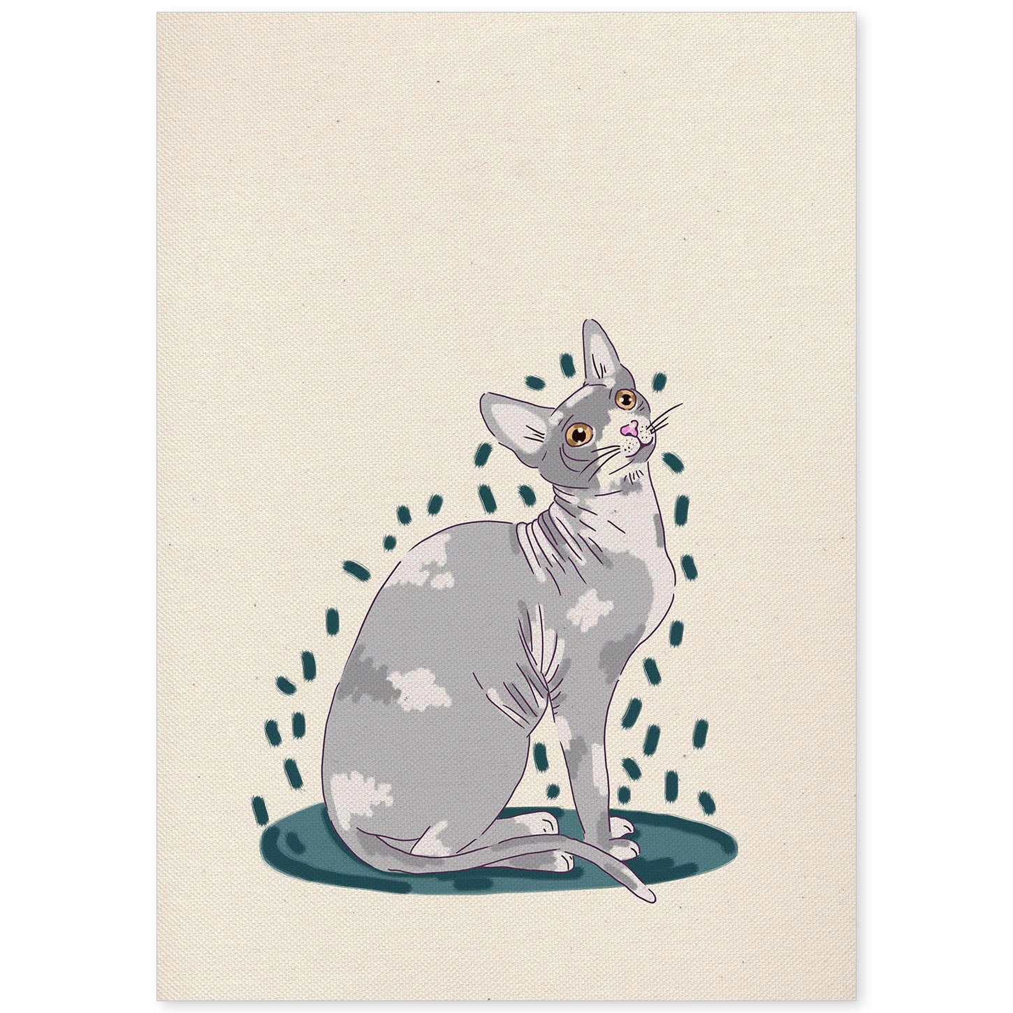 Lámina de gato esfinge gris en , colorido divertido .-Artwork-Nacnic-A4-Sin marco-Nacnic Estudio SL