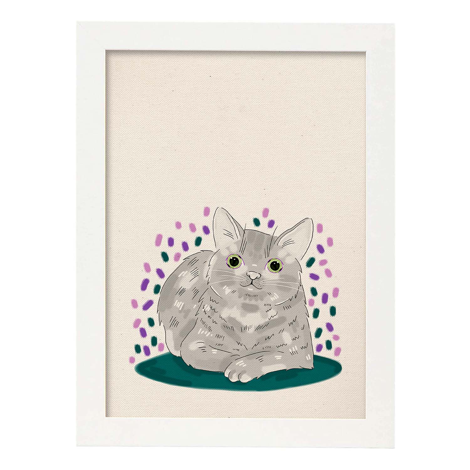 Lámina de gato gris tumbado en , colorido divertido .-Artwork-Nacnic-A3-Marco Blanco-Nacnic Estudio SL
