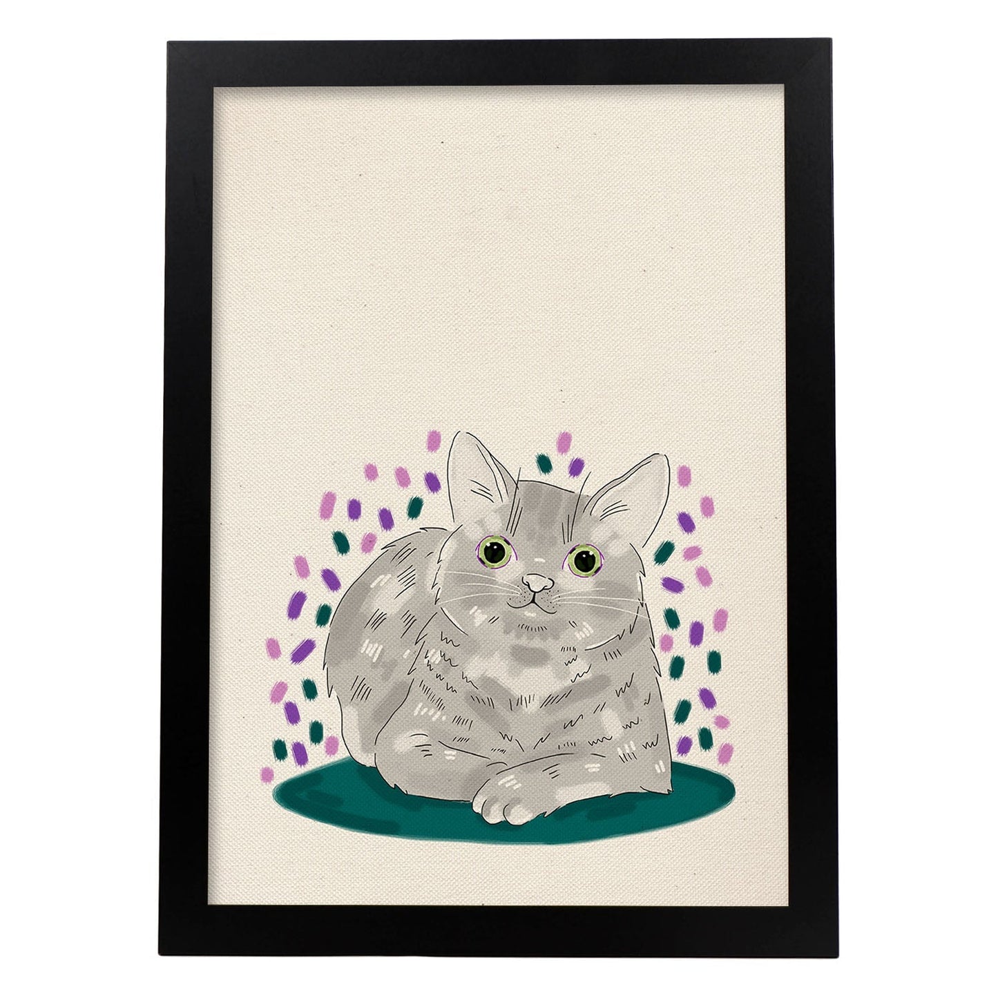 Lámina de gato gris tumbado en , colorido divertido .-Artwork-Nacnic-A3-Marco Negro-Nacnic Estudio SL