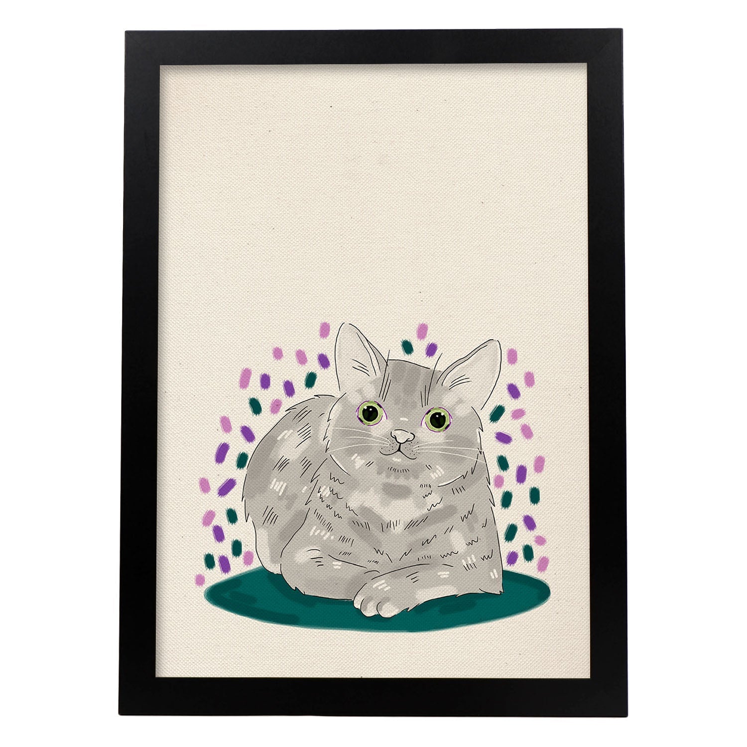 Lámina de gato gris tumbado en , colorido divertido .-Artwork-Nacnic-A4-Marco Negro-Nacnic Estudio SL