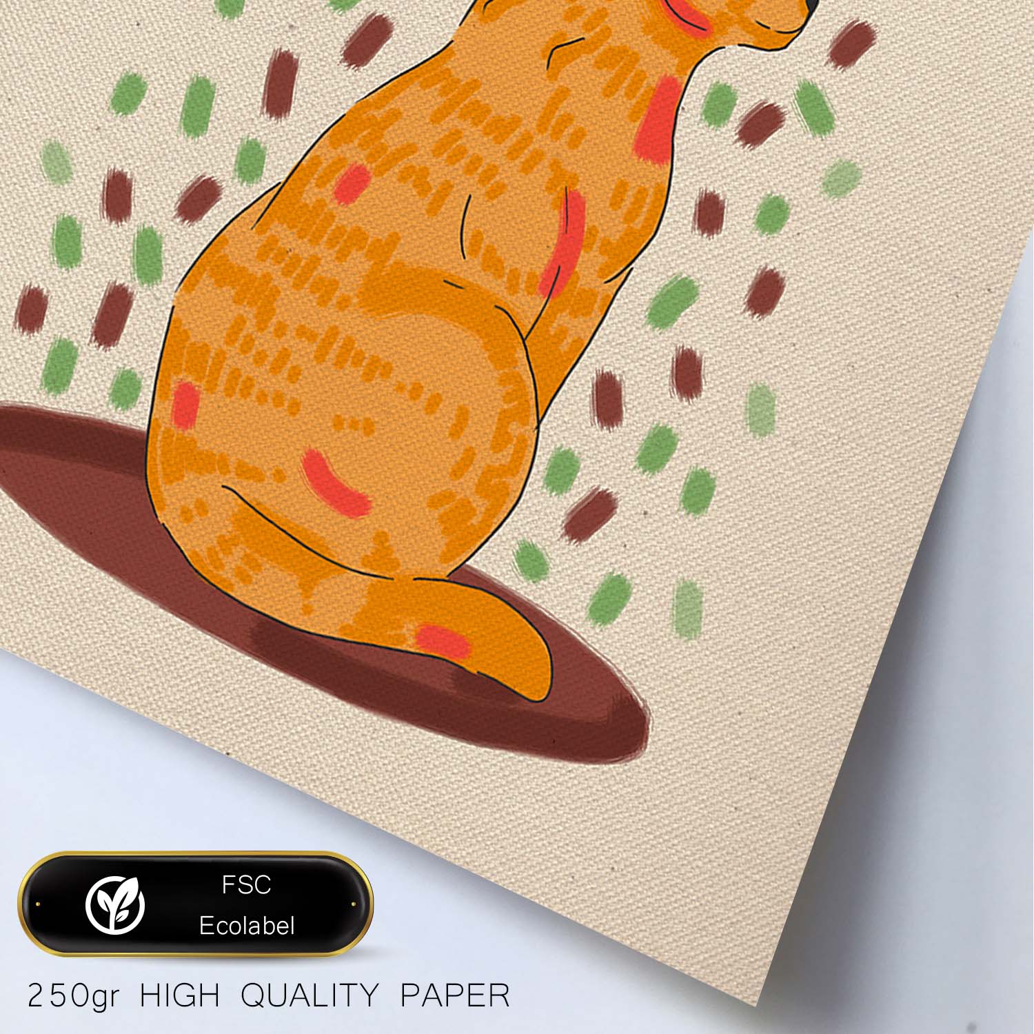 Lámina de gato marron amarillo sentado en , colorido divertido .-Artwork-Nacnic-Nacnic Estudio SL