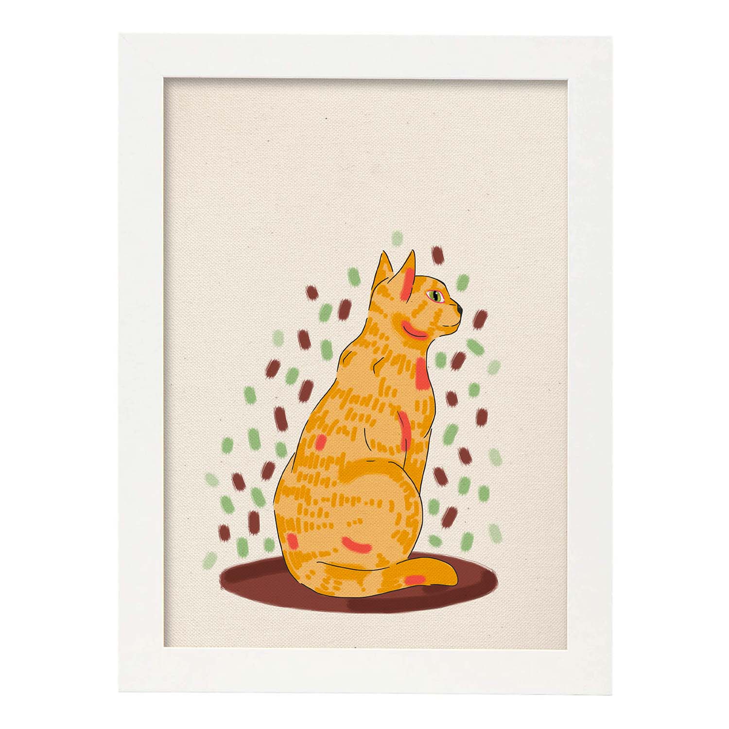 Lámina de gato marron amarillo sentado en , colorido divertido .-Artwork-Nacnic-A3-Marco Blanco-Nacnic Estudio SL