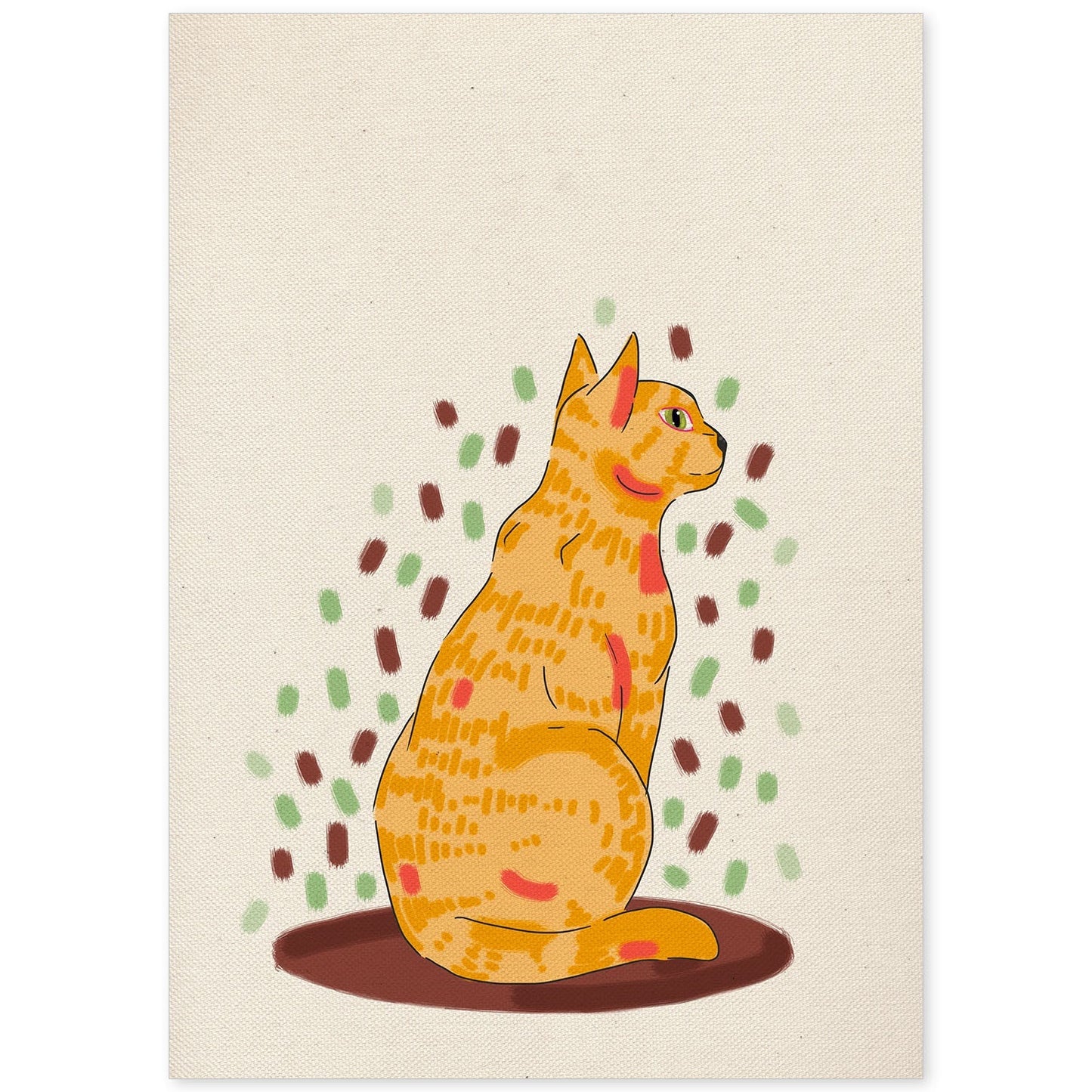 Lámina de gato marron amarillo sentado en , colorido divertido .-Artwork-Nacnic-A4-Sin marco-Nacnic Estudio SL