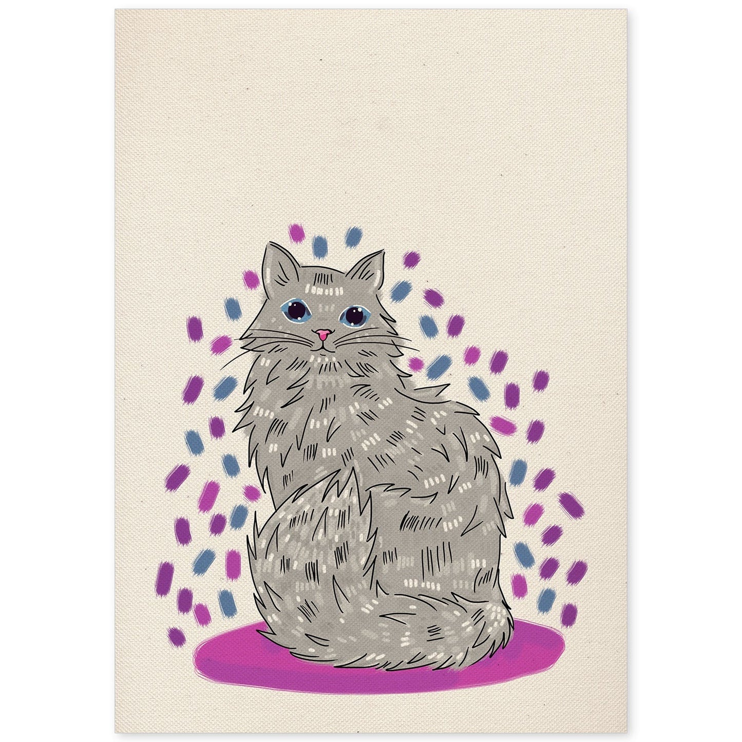 Lámina de gato peludo gris en , colorido divertido .-Artwork-Nacnic-A4-Sin marco-Nacnic Estudio SL