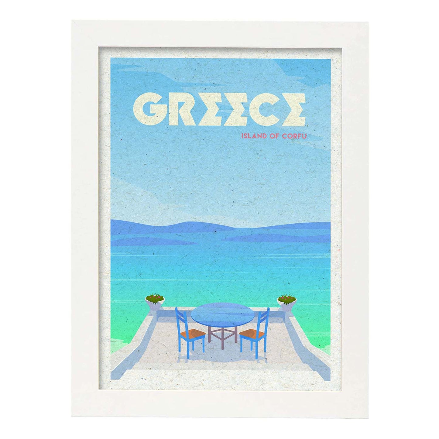 Lámina de Grecia. Estilo vintage. Poster ciudad en colores. Anuncio Grecia-Artwork-Nacnic-A3-Marco Blanco-Nacnic Estudio SL